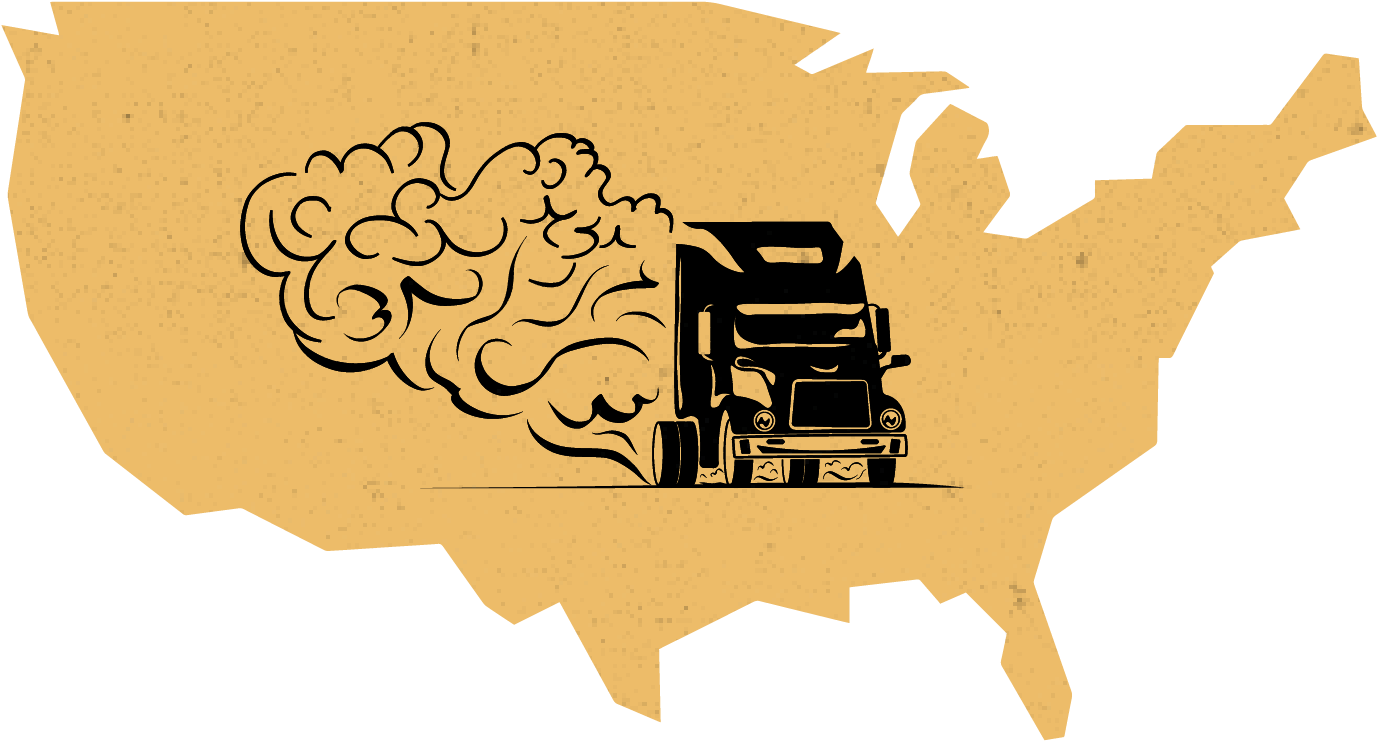 United States Outline with Semi-Truck